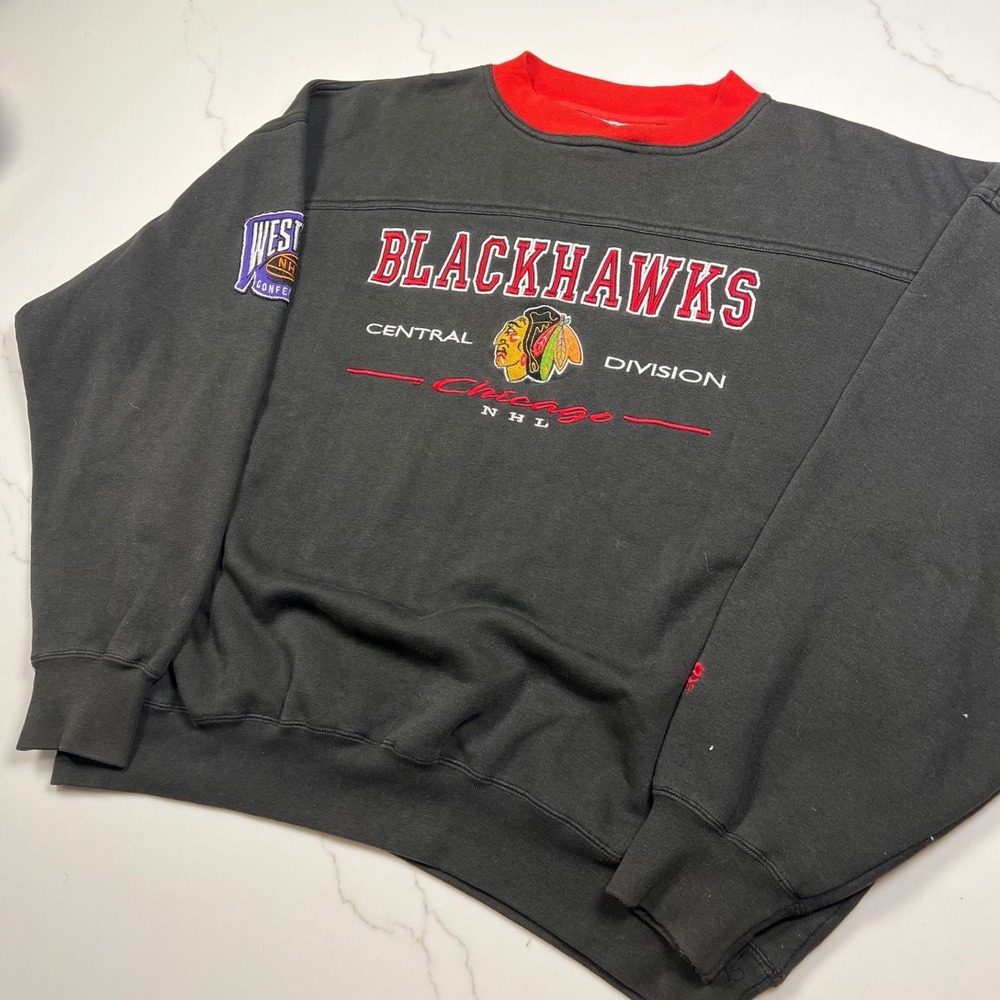 Lee Sport Chicago Blackhawks Sweatshirt Mens XL Black Red NHL 90s heavyweight